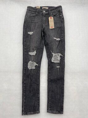 NEW Levi's 721 High Rise Skinny Distressed Ripped Denim Jeans Gray Women 28x30